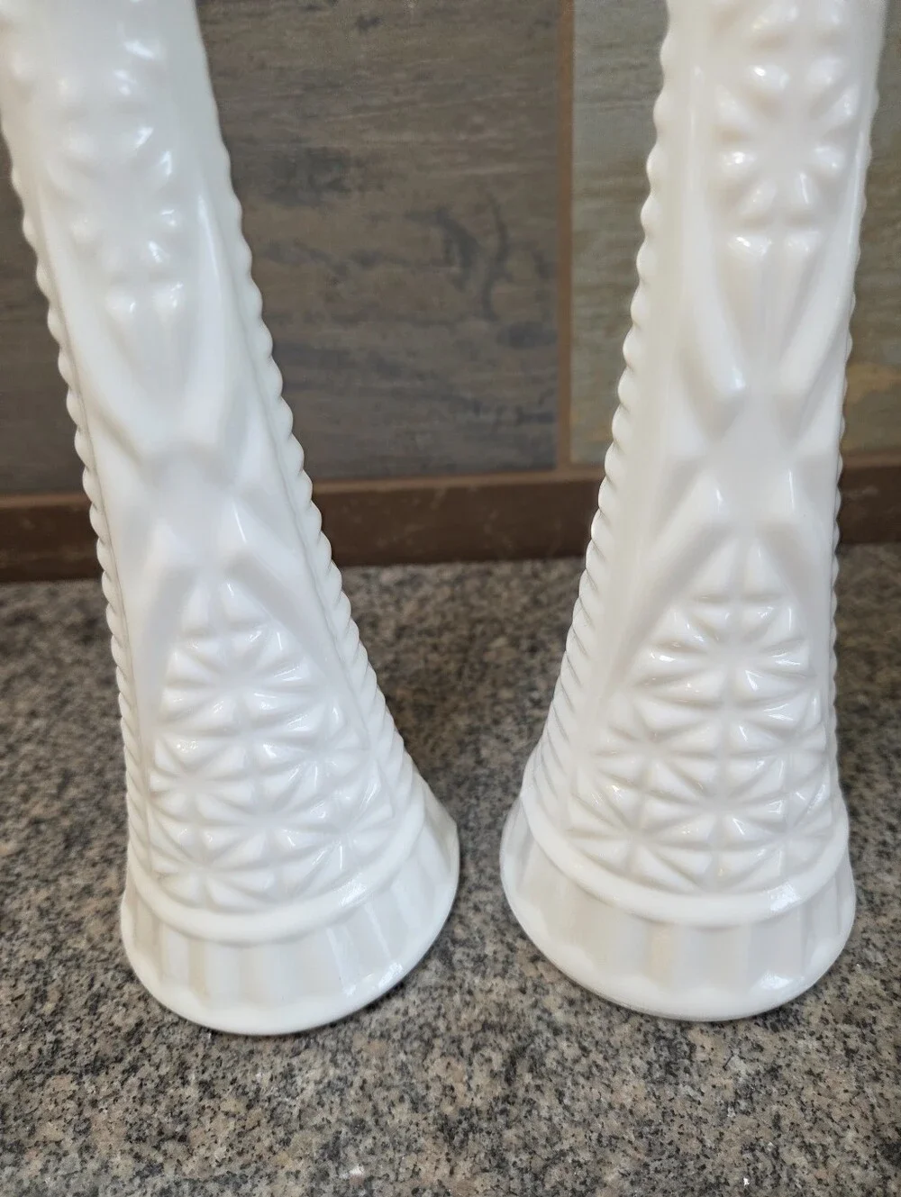 White Milk Glass Stars & Bars Flower Bud Vase 9